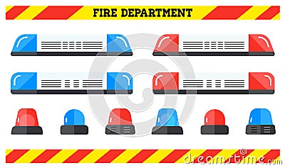 Set of Special Flashers of Emergency Fire Dept Department Vector Illustration