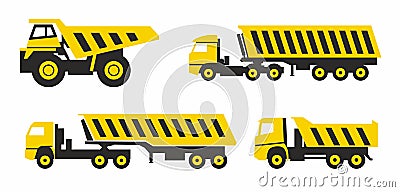 Set of special machinery dump trucks. Vector icons Vector Illustration