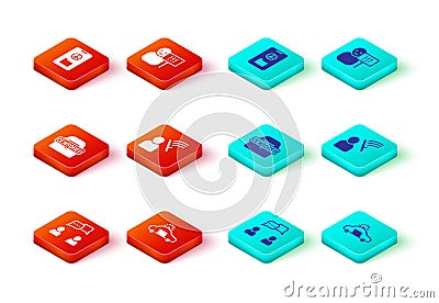 Set Speech bubble chat, Police car and flasher, Censored stamp, beat human, Protest and Peace icon. Vector Vector Illustration