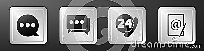 Set Speech bubble chat, Speech bubble chat, Telephone 24 hours support and Mail and e-mail icon. Silver square button Vector Illustration