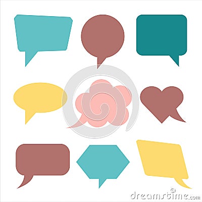 Set of speech colorful bubbles isolated on white background. Empty blank of different shapes for text and chat messages Vector Illustration