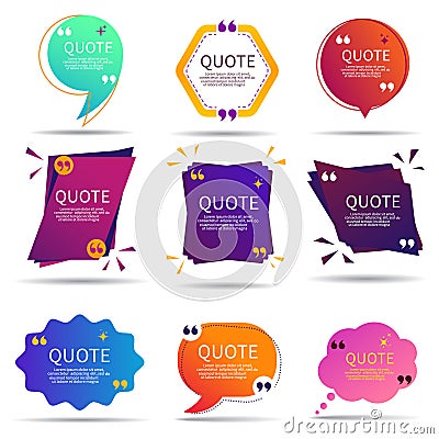 Set of speech quote text box of gradient color. Template of geometric badge with circle shape. Remark dialog, citation bubble for Stock Photo