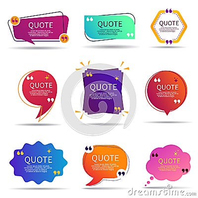 Set of speech quote text box of gradient color. Template of geometric badge with circle shape. Remark dialog, citation bubble for Stock Photo