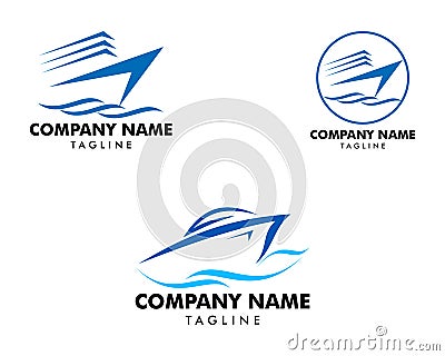 Set of Speed boat logo design template, Sea boat logo design concept Vector Illustration