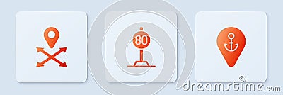 Set Speed limit traffic, Location and with anchor. White square button. Vector Vector Illustration