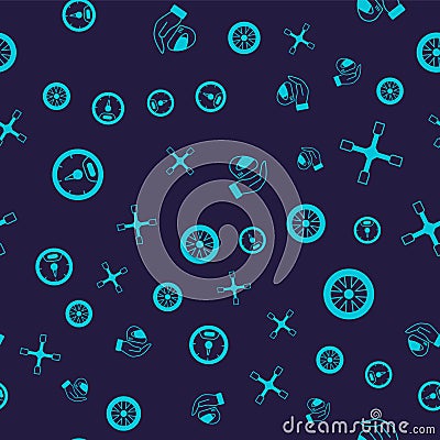 Set Speedometer, Wheel wrench, Racing helmet and Alloy wheel for car on seamless pattern. Vector Vector Illustration