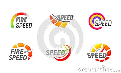 Set of Speedometers Icons, Speed Indicator Dashboard Dial Scales for Auto. Isolated Car Speedometers Arrows, Dashboard Vector Illustration