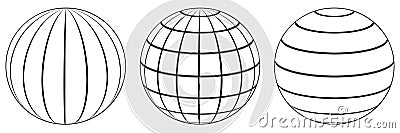 Set spheres globe earth grid, latitude longitude Vector Illustration