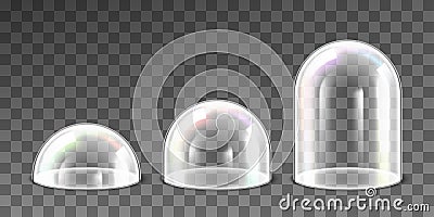 Set of spherical glass domes on transparent background Vector Illustration