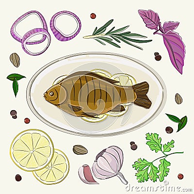 Spices for cooking fish Vector Illustration