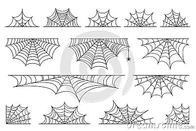 Set of spider web for Halloween. Halloween cobweb, frames and borders, scary elements for decoration Vector Illustration