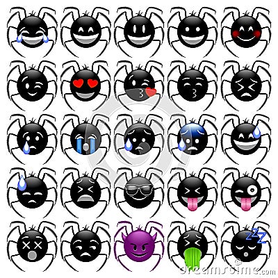 Set of Spiders Emoticons, Emoji, smilies icons Vector Illustration