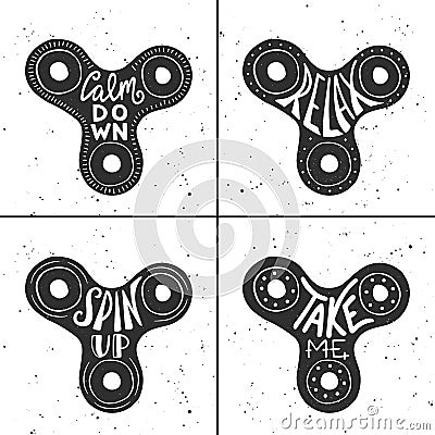 Set of spinners card with hand drawn unique typography design Vector Illustration