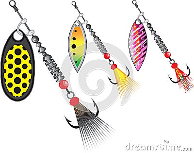 Set of spinners fishing lures Vector Illustration