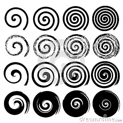 Set of spiral elements, black isolated s Vector Illustration