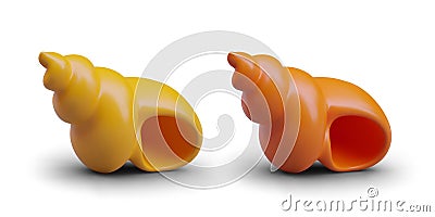 Set of spiral empty seashells. Yellow and orange shell of sea snail Vector Illustration