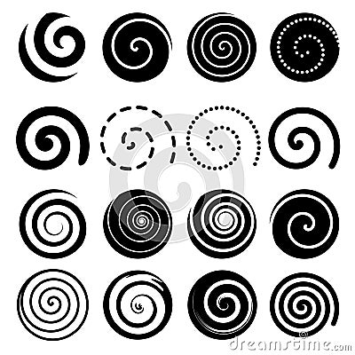 Set of spiral motion elements, black objects, s Vector Illustration