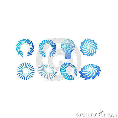 Wind, spiral, ideas, lamp, Bulb, fan, Sun, Blue, Swirl, motion element vector illustrations Stock Photo