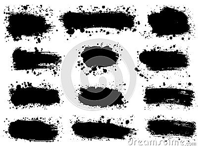 Set of Splatter Hand Drawn Paint Texture . Black Spray Blot of I Vector Illustration