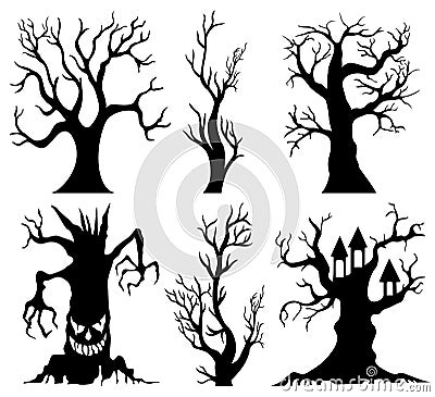 Set of spooky Halloween tree cartoon Vector Illustration