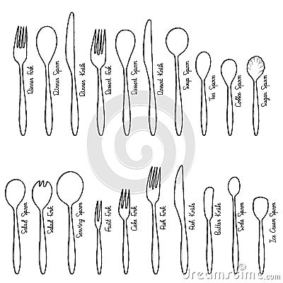 Set of Spoon Vector Illustration Hand Drawn Cartoon Art Vector Illustration