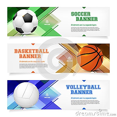 Set of sport banner templates with ball and sample text Vector Illustration