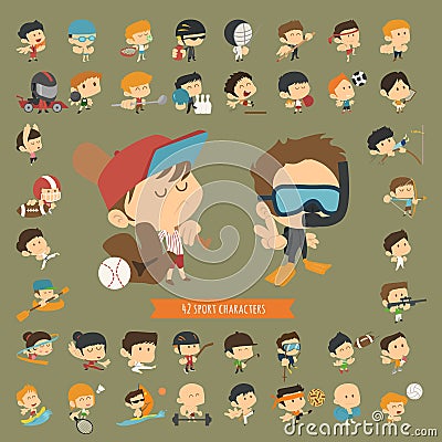 Set of 42 Sport characters Vector Illustration