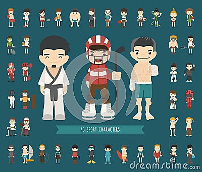 Set of 43 Sport characters Vector Illustration