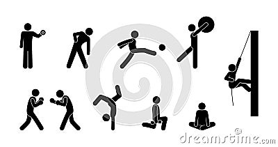Set of sport icons, people play various games Vector Illustration