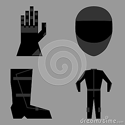 Set of sport motorcycle rider protection clothes Vector Illustration