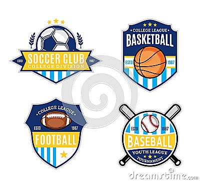 Set of Sport Team Logo for Four Sport Disciplines Vector Illustration