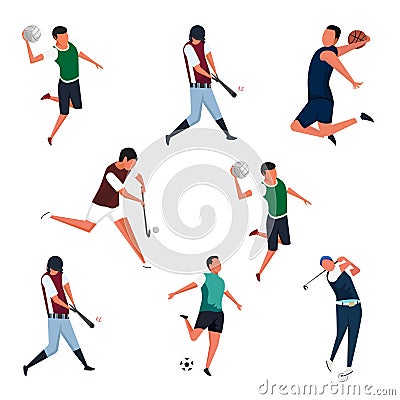 Set of Sports Activities Characters Vector Illustrations Stock Photo