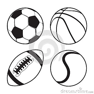 Set of Sports balls Soccer Basketball American Football tennis Vector Illustration