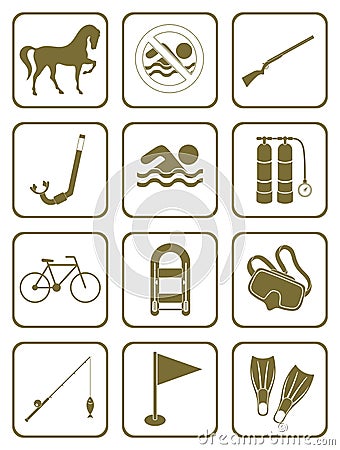 Set of sports equipment icons Cartoon Illustration