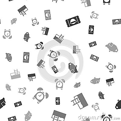 Set Sports nutrition, Swimming pool with ladder, Teapot cup and Alarm clock on seamless pattern. Vector Vector Illustration