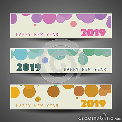 Set of Spotted Horizontal New Year Headers or Banners - 2019 Vector Illustration