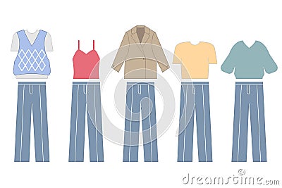 A set of spring clothes with jeans Vector Illustration