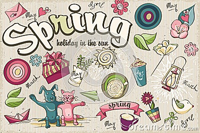 Set of spring colored doodles Vector Illustration