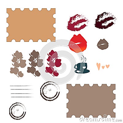Set of spring and with love postage stamps Vector Illustration