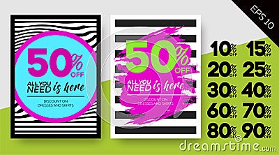 Set of Spring Sale Posters. Striped Vector Backgrounds. Vector Illustration