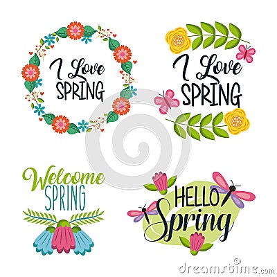 Set of spring typographic badges floral labels Vector Illustration