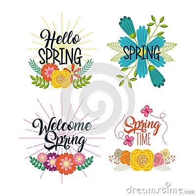 Set of spring typographic badges floral labels Vector Illustration