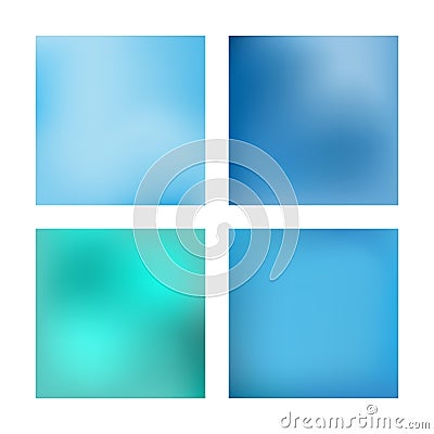 Set of square blurred backgrounds. Blurry textures of blue shades. Vector Illustration