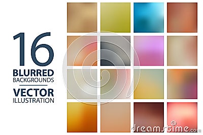 Set of 16 square blurred backgrounds. Vector Illustration