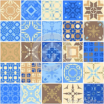 Set of square ceramic tiles. Cute seamless patchwork pattern. Vector illustration Vector Illustration