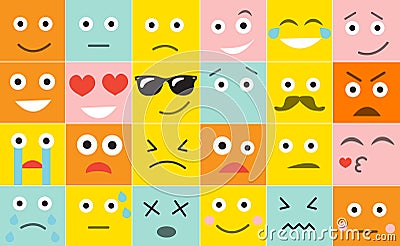 Set square emoticons with different emotions, vector illustration Vector Illustration