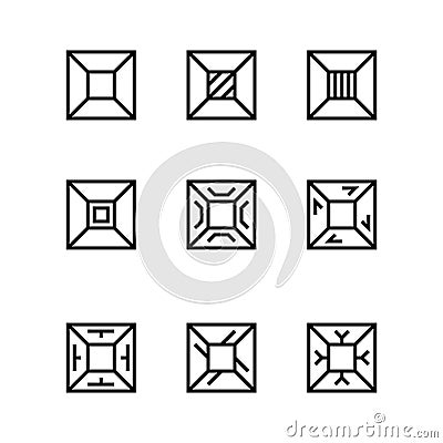 Set of square linear shapes. Geometric figures with different patterns. Collection of linear rectangular icons Vector Illustration