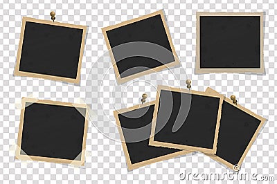 Set of square old vintage frames template with shadows on transparent background Vector Illustration