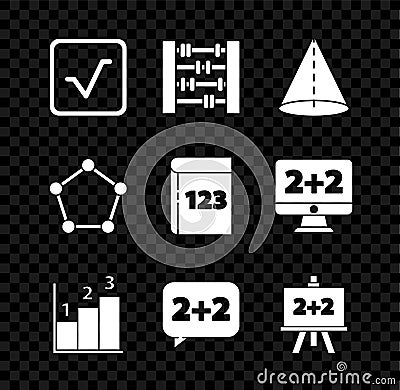 Set Square root, Abacus, Geometric figure Cone, Graph, schedule, chart, diagram, Equation solution, Chalkboard Vector Illustration