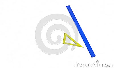 Set square and ruler models isolated on the white, 3d render Stock Photo